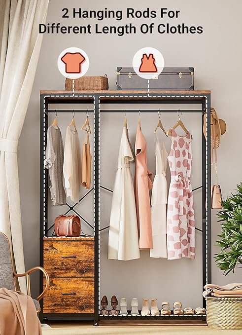 Heavy Duty Clothes Racks with Shelves and Fabric Drawers - Image 2