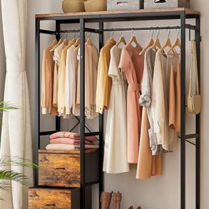 Heavy Duty Clothes Racks with Shelves and Fabric Drawers