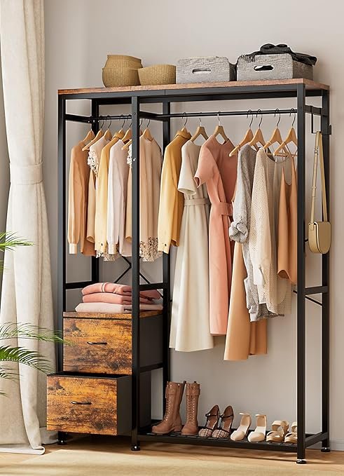 Heavy Duty Clothes Racks with Shelves and Fabric Drawers