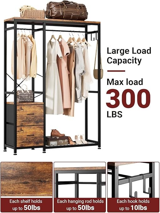 Heavy Duty Clothes Racks with Shelves and Fabric Drawers - Image 3